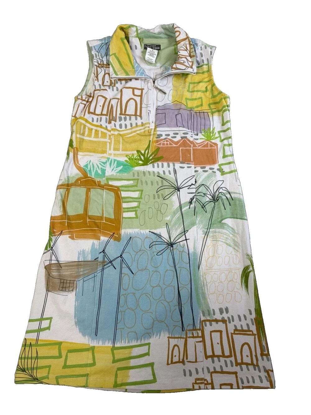 Simply Art by Dolcezza Women Abstract Artistic V-Neck Zip MEDIUM Shift Dress